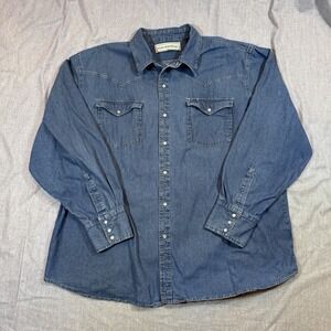 Bit & Bridle‎ Shirt Mens 3XL Blue Denim Western Pearl Snap Long Sleeve Cowboy